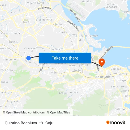 Quintino Bocaiúva to Caju map