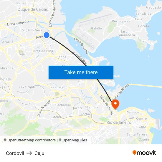 Cordovil to Caju map