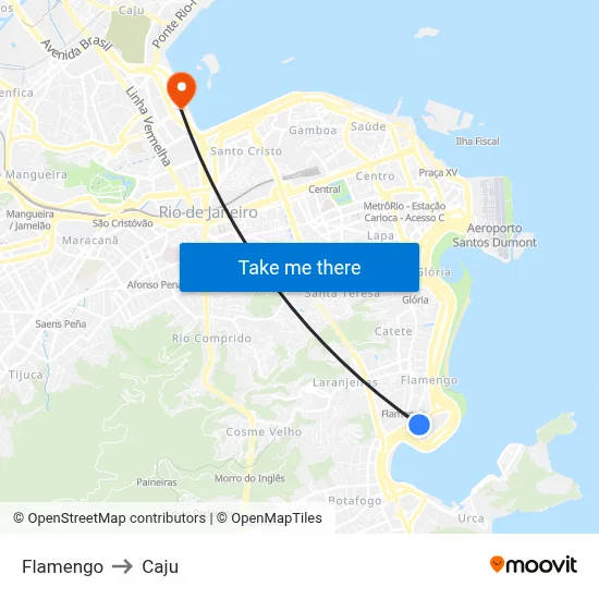 Flamengo to Caju map