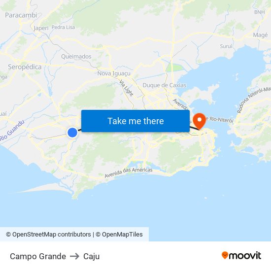 Campo Grande to Caju map