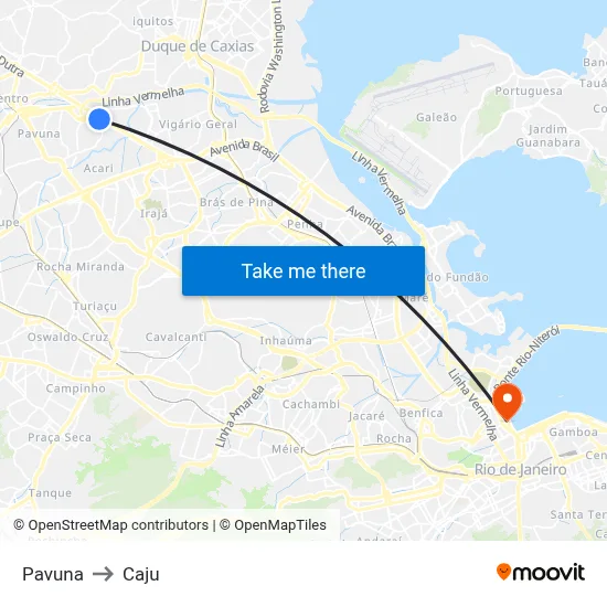 Pavuna to Caju map