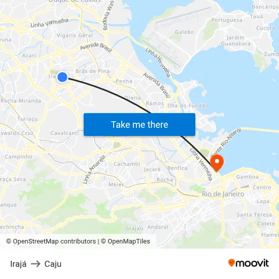 Irajá to Caju map