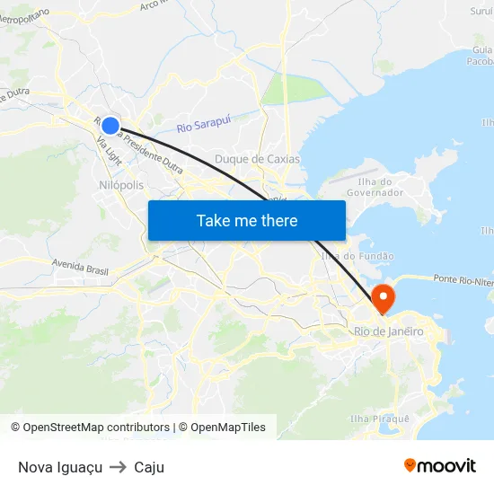 Nova Iguaçu to Caju map