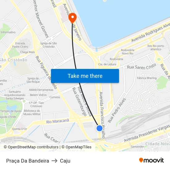 Praça Da Bandeira to Caju map