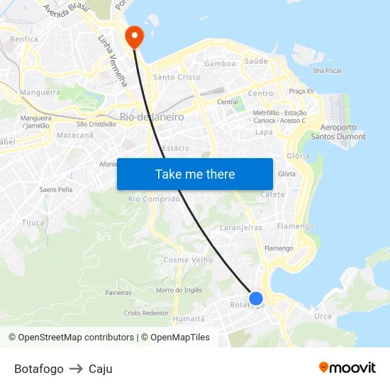 Botafogo to Caju map