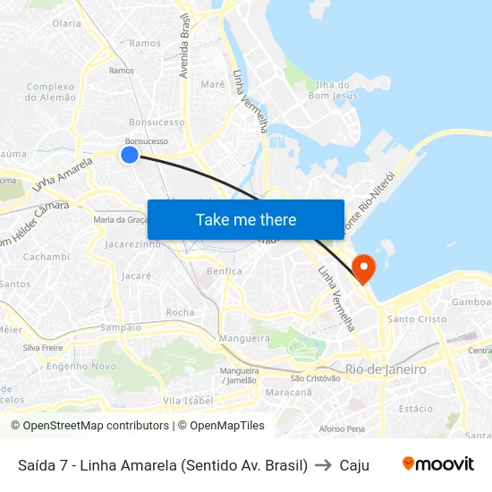 Saída 7 - Linha Amarela (Sentido Av. Brasil) to Caju map