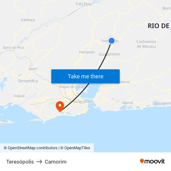 Teresópolis to Camorim map