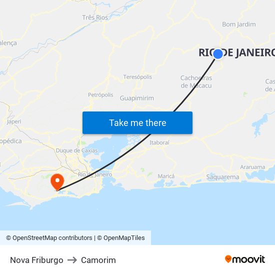 Nova Friburgo to Camorim map