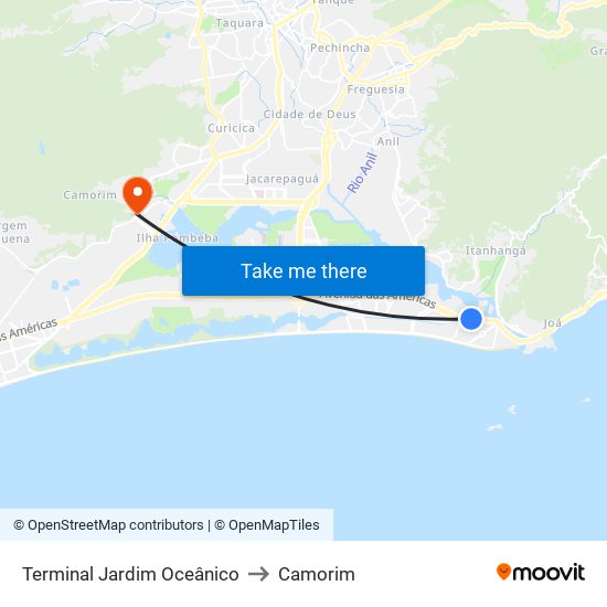 Terminal Jardim Oceânico to Camorim map