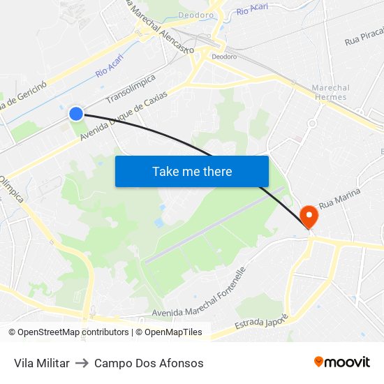Vila Militar to Campo Dos Afonsos map