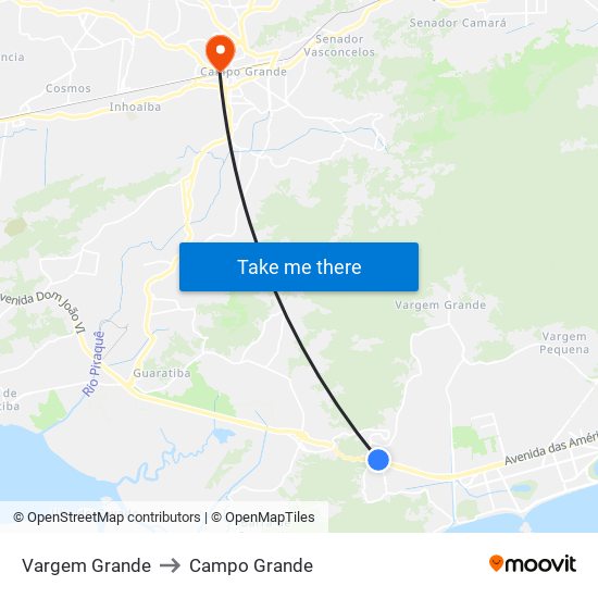 Vargem Grande to Campo Grande map