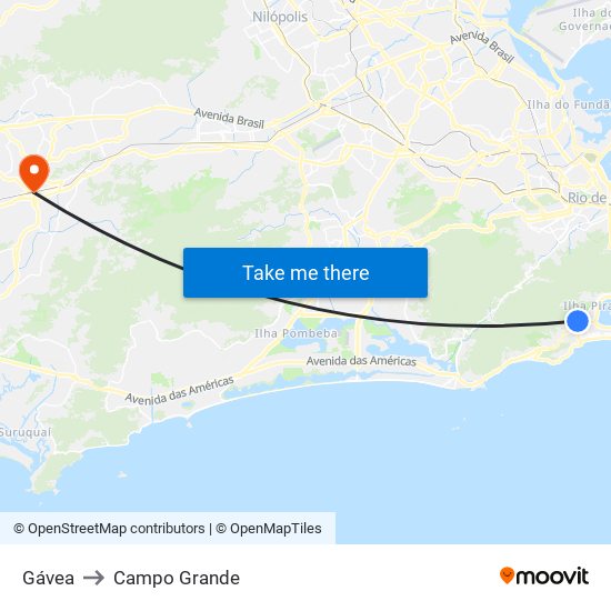 Gávea to Campo Grande map