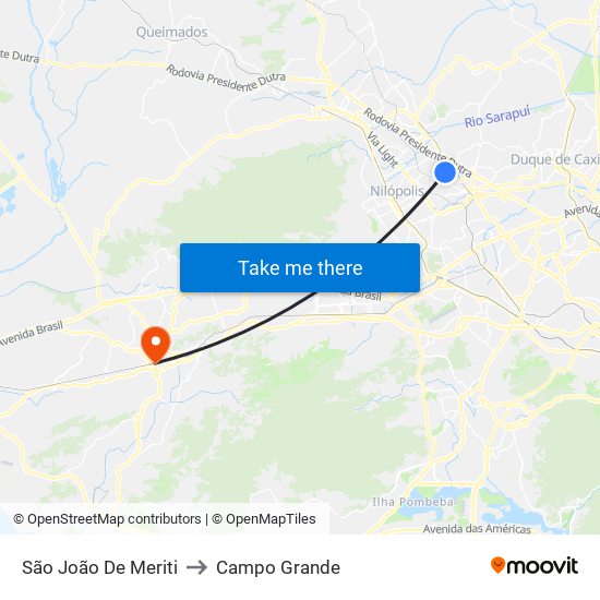 São João De Meriti to Campo Grande map