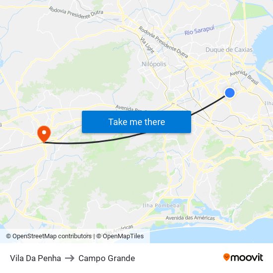 Vila Da Penha to Campo Grande map