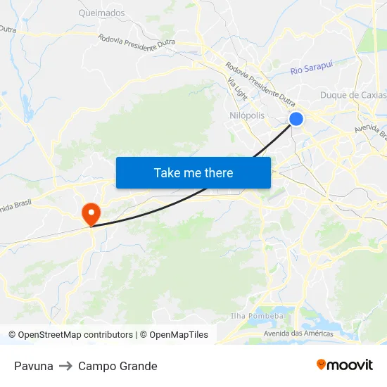 Pavuna to Campo Grande map