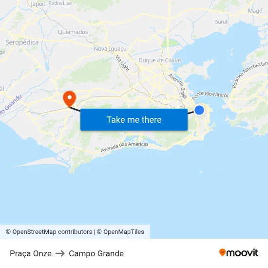 Praça Onze to Campo Grande map