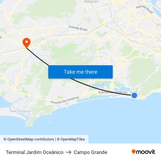 Terminal Jardim Oceânico to Campo Grande map