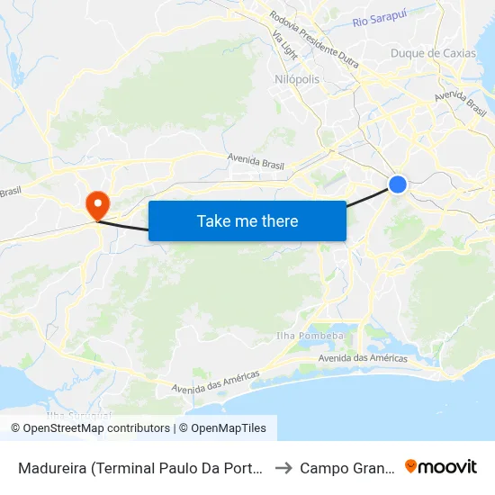 Madureira (Terminal Paulo Da Portela) to Campo Grande map