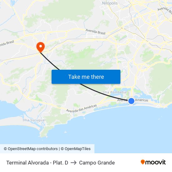 Terminal Alvorada - Plat. D to Campo Grande map