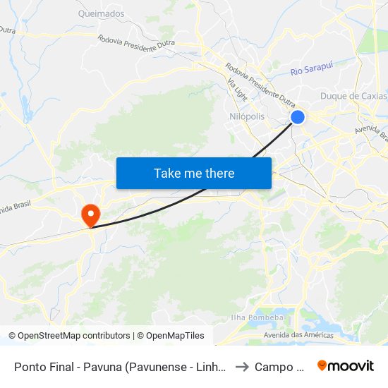 Ponto Final - Pavuna (Pavunense - Linhas 615, 687 E 688) to Campo Grande map