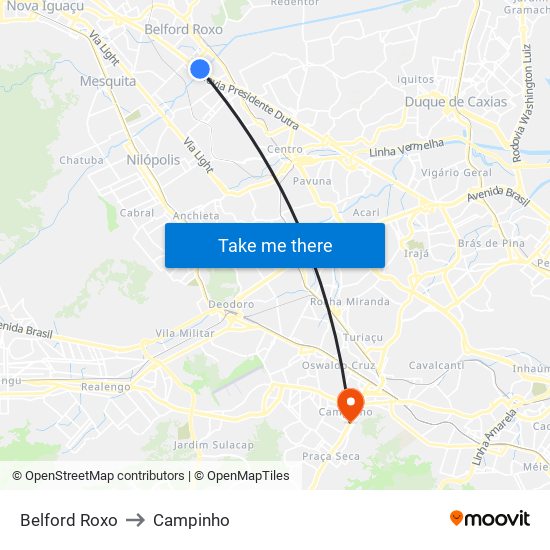 Belford Roxo to Campinho map