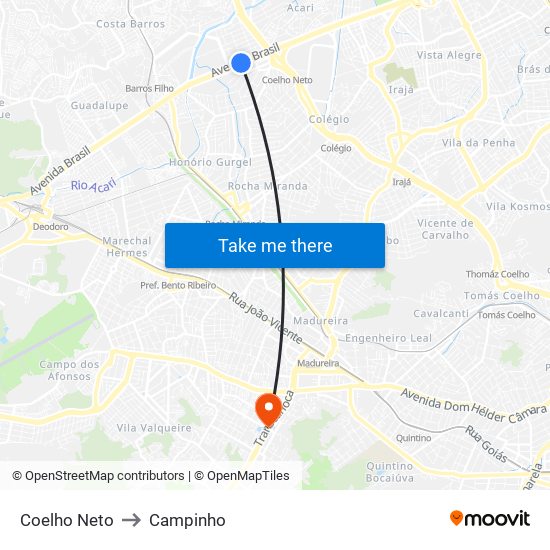 Coelho Neto to Campinho map