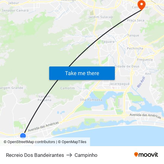 Recreio Dos Bandeirantes to Campinho map