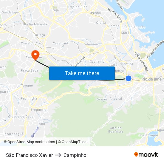 São Francisco Xavier to Campinho map