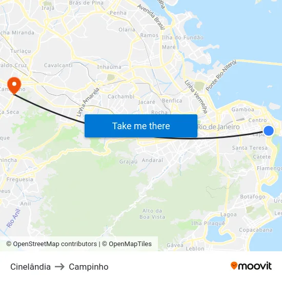 Cinelândia to Campinho map