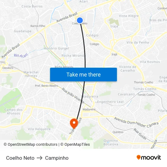 Coelho Neto to Campinho map