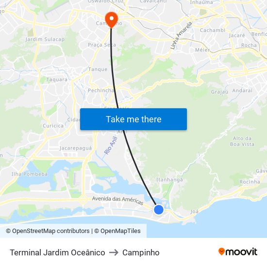 Terminal Jardim Oceânico to Campinho map