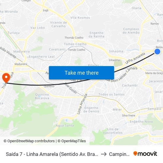 Saída 7 - Linha Amarela (Sentido Av. Brasil) to Campinho map