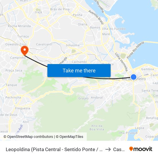 Leopoldina (Pista Central - Sentido Ponte / Term. Gentileza / São Cristóvão) to Cascadura map