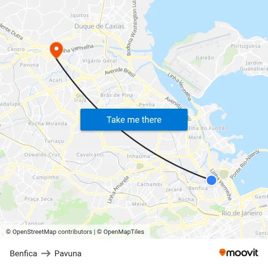 Benfica to Pavuna map