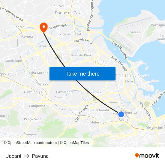 Jacaré to Pavuna map