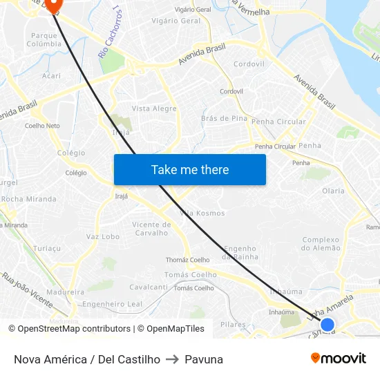 Nova América / Del Castilho to Pavuna map