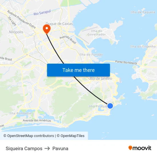 Siqueira Campos to Pavuna map
