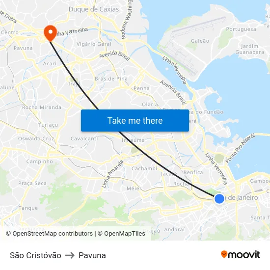 São Cristóvão to Pavuna map