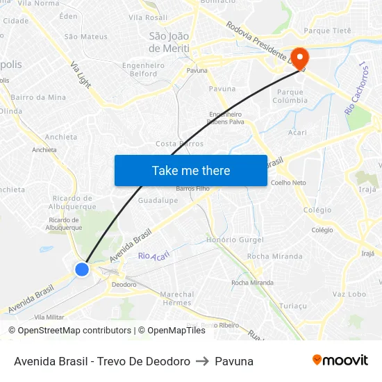 Avenida Brasil - Trevo De Deodoro to Pavuna map