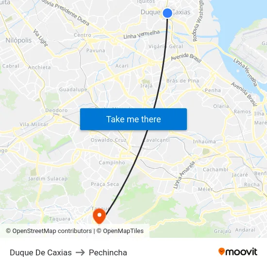 Duque De Caxias to Pechincha map