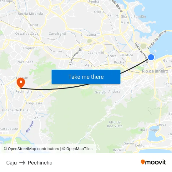 Caju to Pechincha map