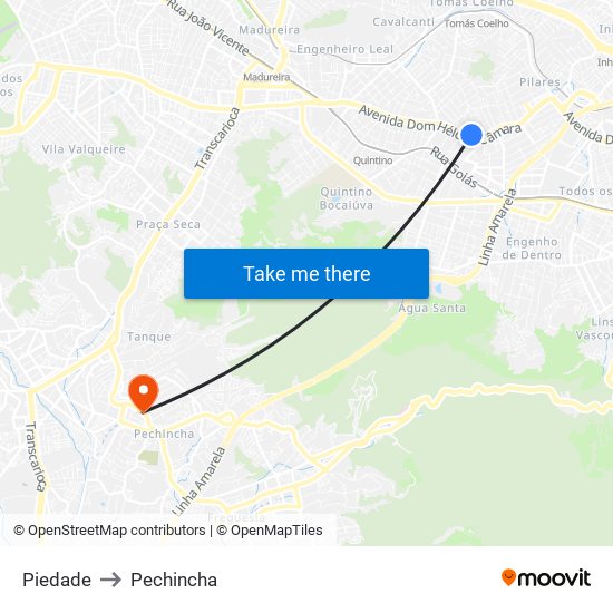 Piedade to Pechincha map