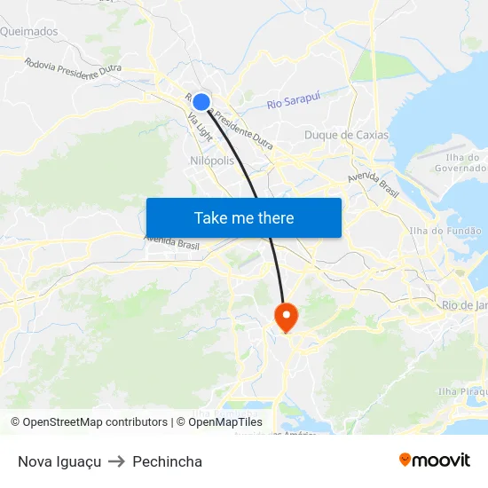 Nova Iguaçu to Pechincha map