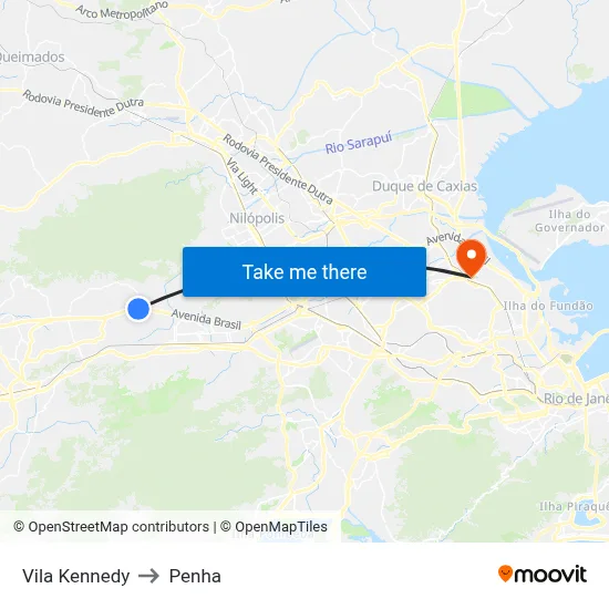 Vila Kennedy to Penha map