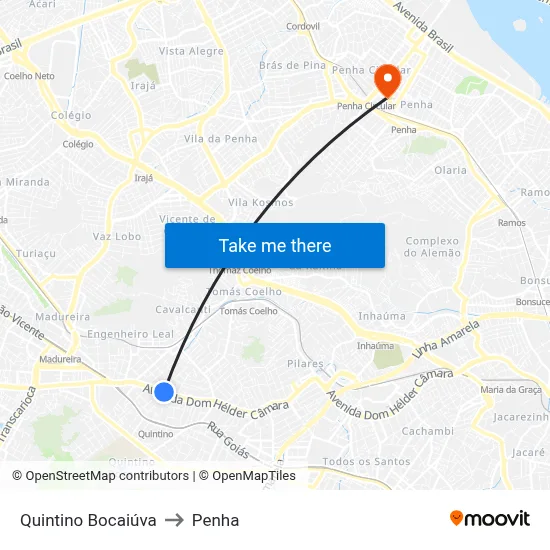 Quintino Bocaiúva to Penha map