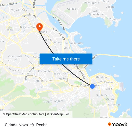 Cidade Nova to Penha map