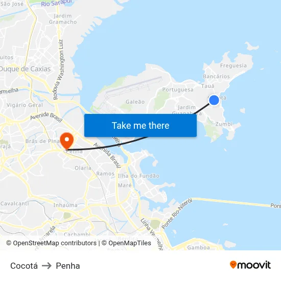 Cocotá to Penha map
