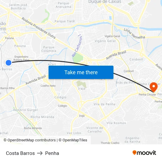 Costa Barros to Penha map