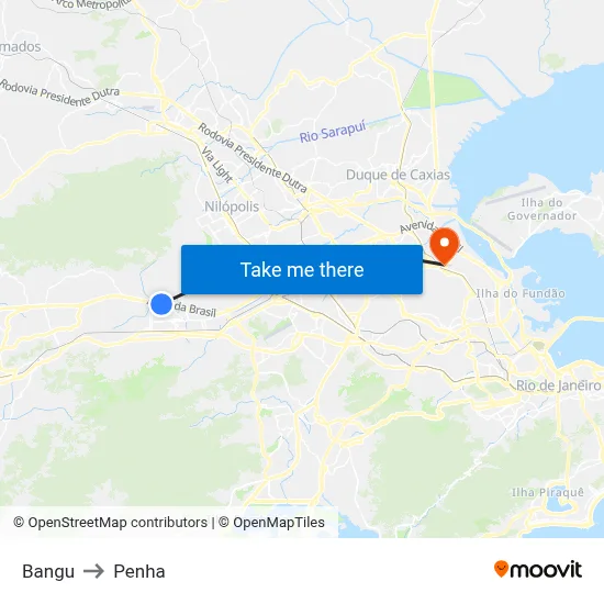 Bangu to Penha map