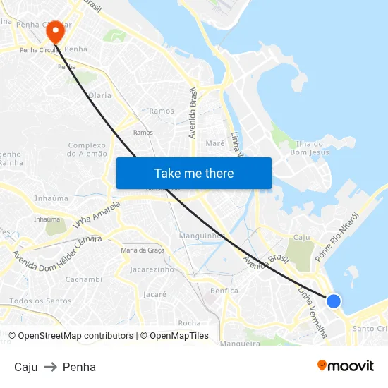 Caju to Penha map